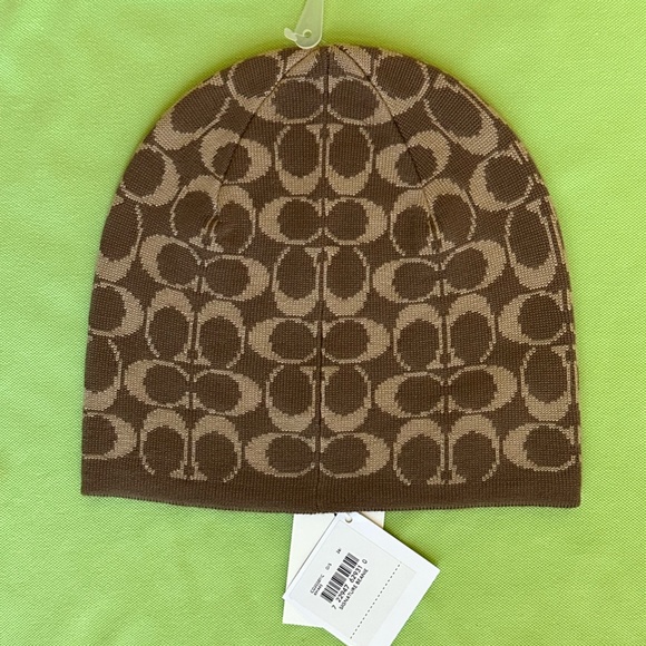COACH SIGNATURE KNIT BEANIE:NWT KHAKI - Picture 9 of 10
